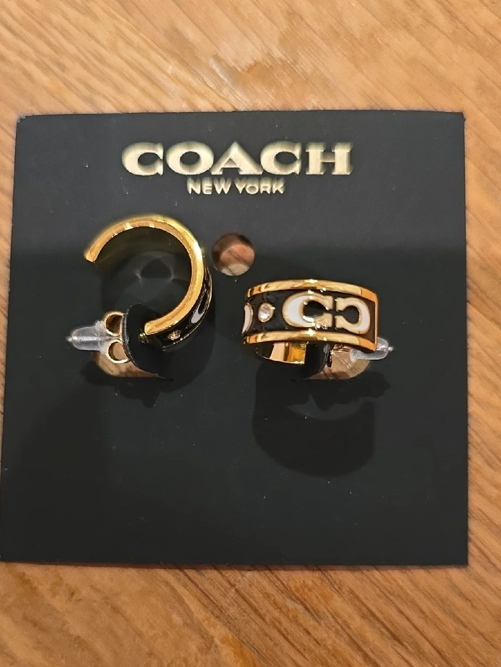 Coach Gold Tone Signature Earrings & Dustbag - Picture 3 of 4